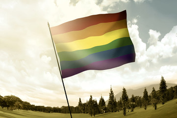 Gay flag on the pole in hill