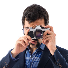 Vintage young man photographing