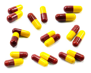 drugs capsules on white background