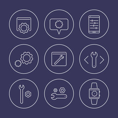 settings, configuration, preferences line icons in circles