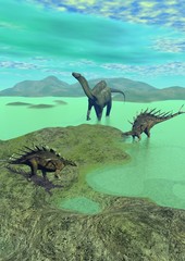 kentrosaurus and dicraeosaurus dinosaur - 3d render