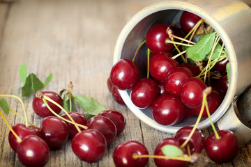 Ripe cherry in a vintage bowl 