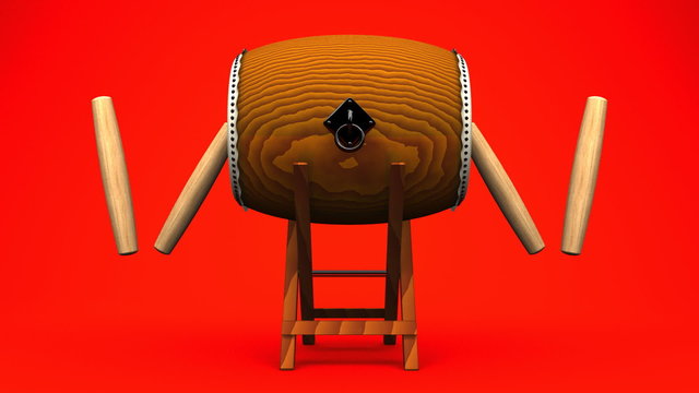Loopable Asian Drum And Sticks On Red Background