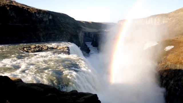Gullfoss - Icland waterfall with a rainbow