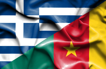 Waving flag of Cameroon and Greece