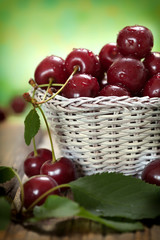 Ripe Sweet Cherries in Basket 