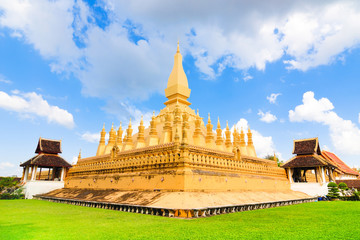 Beautiful Vientiane pagoda (Wat Pha That Luang) in sunshine day