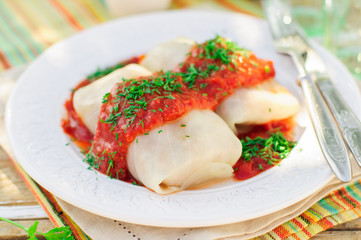 Cabbage Rolls with Tomato Sauce and Dill
