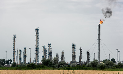 Oil Refinery. Oil refinery factory, industrial part of city.