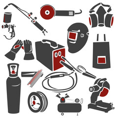 A set of welding and metal works icons. EPS10 vector illustration