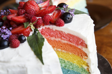 The picture of beautiful colourful cake like a rainbow