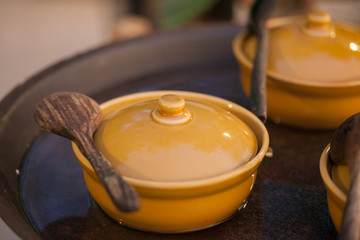 Food was prepared for the wedding dinner.