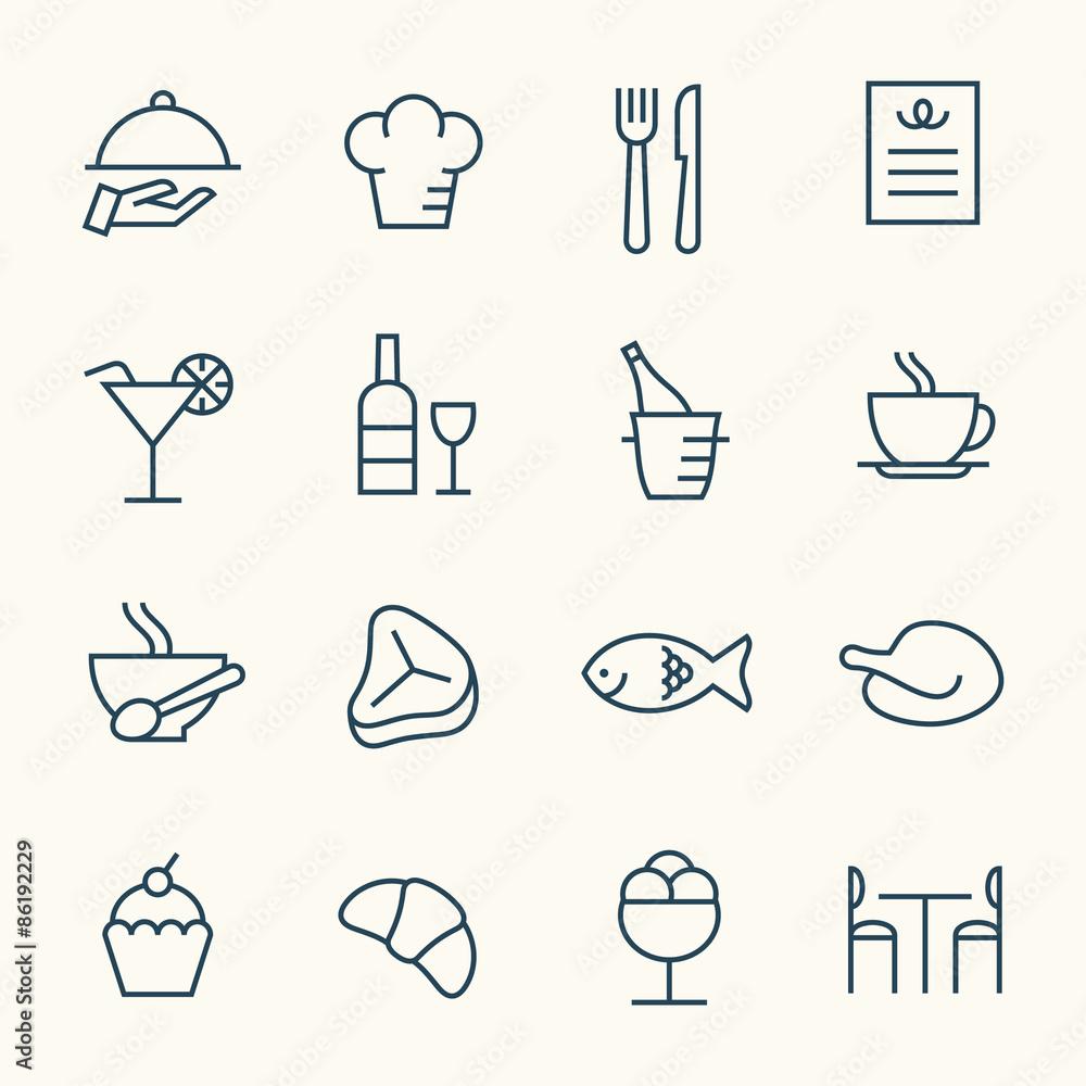 Wall mural restaurant icon set