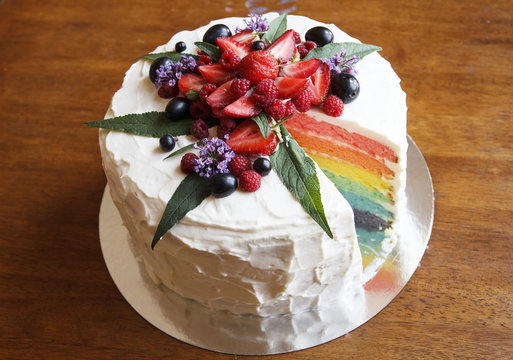 The picture of beautiful colourful cake like a rainbow
