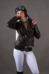 beautiful slim woman in dress pilot