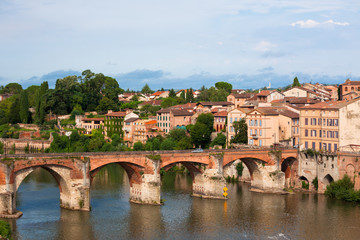 View of the August bridge in Albi, France