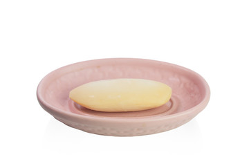 Soap in a dish on a white background.