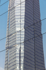 Skyscraper glass reflection in Madrid finance area. Spain