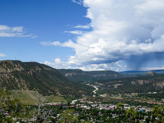 Storm coming in on the mountain town of Durango, Colorado