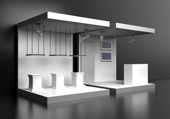 Empty and blank exhibition booth; original 3d illustration, original 3d modeling.