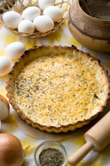 Traditional rustic vegetarian pie with onions and cheese