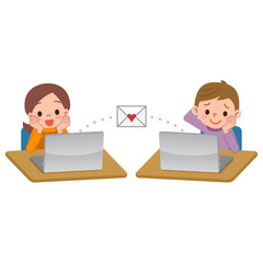 メール交換する男女