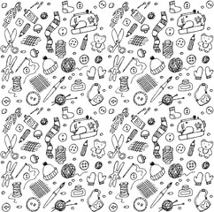 Handmade doodles objects and icons seamless pattern