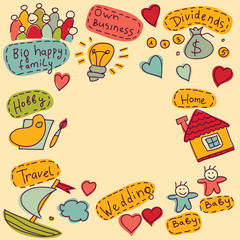 Wish card with life dreams objects