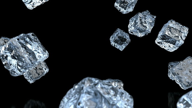 Ice cubes falling, 3D animation with alpha mask