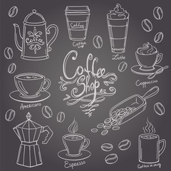 hand drawn coffee doodles set - 86198280