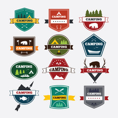 Set of vintage camping and outdoor activity logos