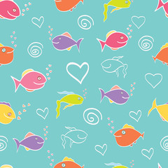 Fototapeta premium Seamless pattern cute cartoon fish
