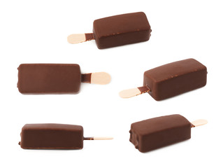 Chocolate covered vanilla ice cream bar