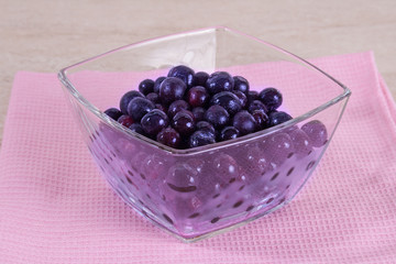 Frozen blueberry in a glass bowl
