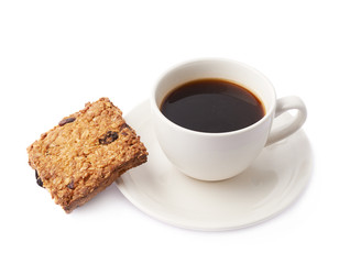 Fototapeta na wymiar Cup of coffee and cookie composition