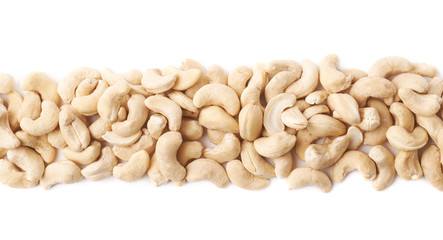 Line of cashew nuts isolated