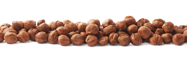Line of hazelnuts isolated