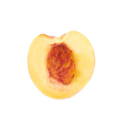 Cut open nectarine half isolated