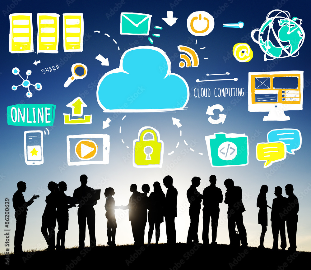 Poster cloud computing network online internet storage concept