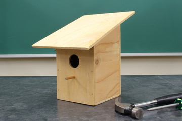 Student technology project: Birdhouse with hammer and screwdriver.