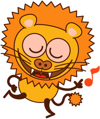 Cute lion dancing and singing enthusiastically