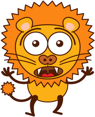 Cute lion feeling surprised and scared
