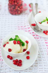 Vanilla ice cream with wild strawberry