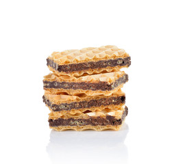 sweet wafer cream with chocolate on white background