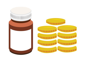 Vector image of a tablet bottle and coins