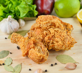 fried chicken on wooden  background