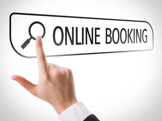 Online Booking written in search bar on virtual screen