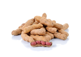 Dried peanuts on white background
