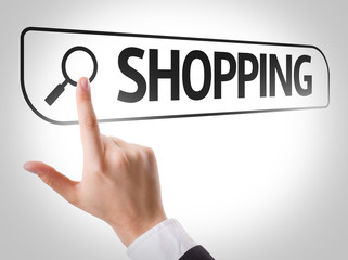 Shopping written in search bar on virtual screen