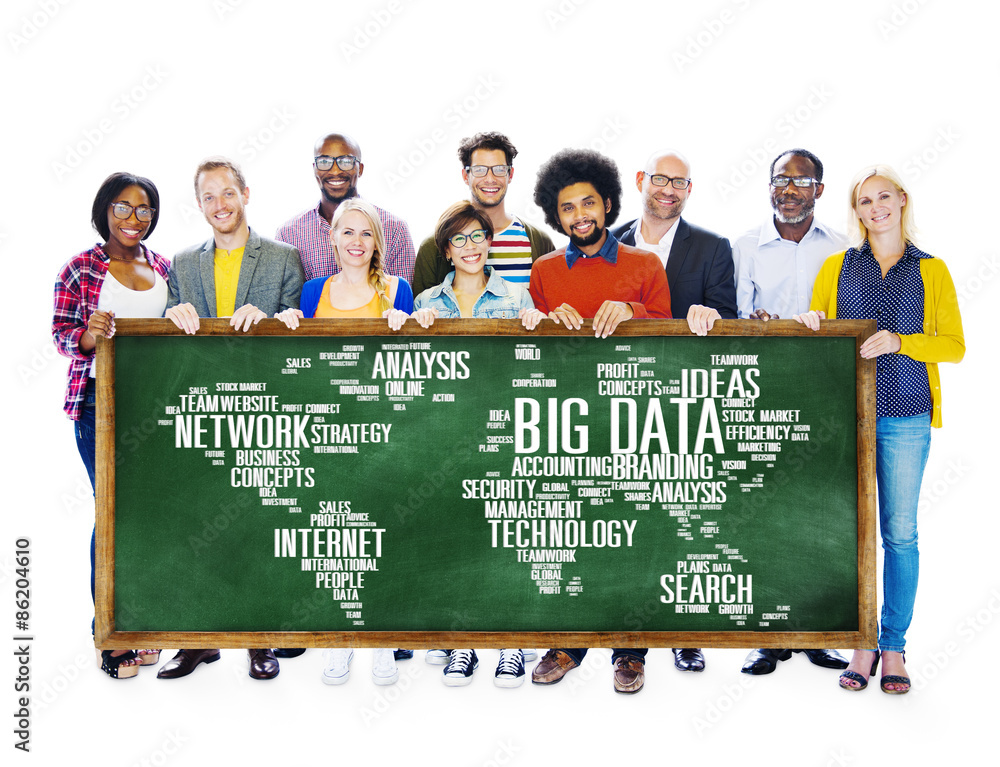 Poster big data storage information world map concept